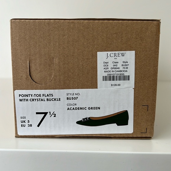 J Crew Pointy Toe Crystal Buckle Holiday Academic Green Flats Shoe Size 7 1/2 - Picture 3 of 4